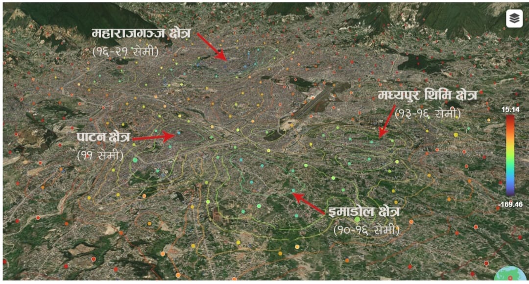 मध्यपुर थिमि र गठ्ठाघर क्षेत्रमा जमीन भासिने दर उच्च