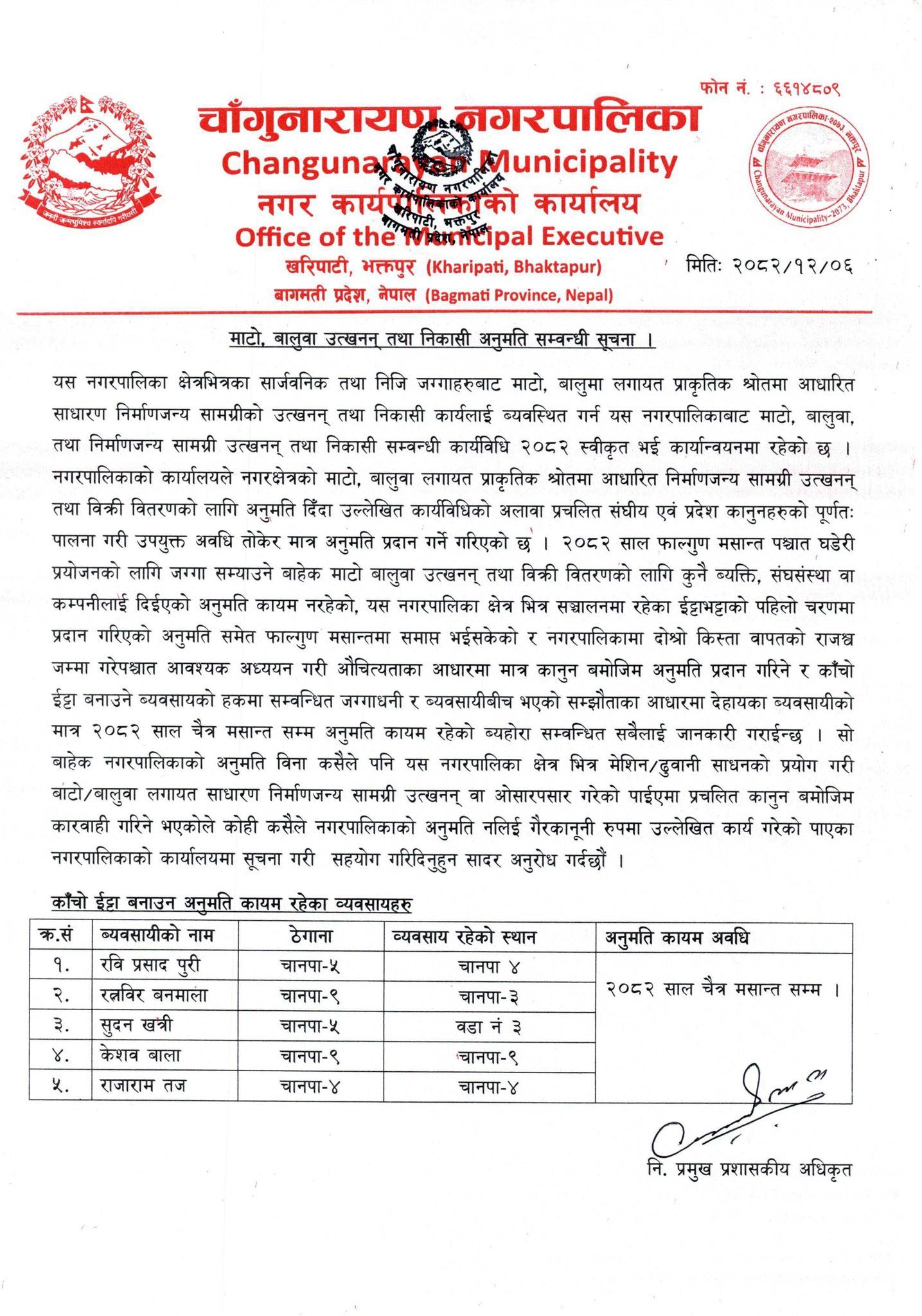 चाँगुनारायण नगरपालिकाद्वारा माटो–बालुवा उत्खननमा कडाइ, अनुमति बिना कार्य गरे कारबाही हुने