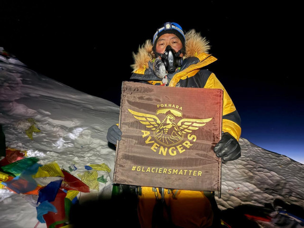 Pokhara Avengers Flag at the Summit of Mount Everest