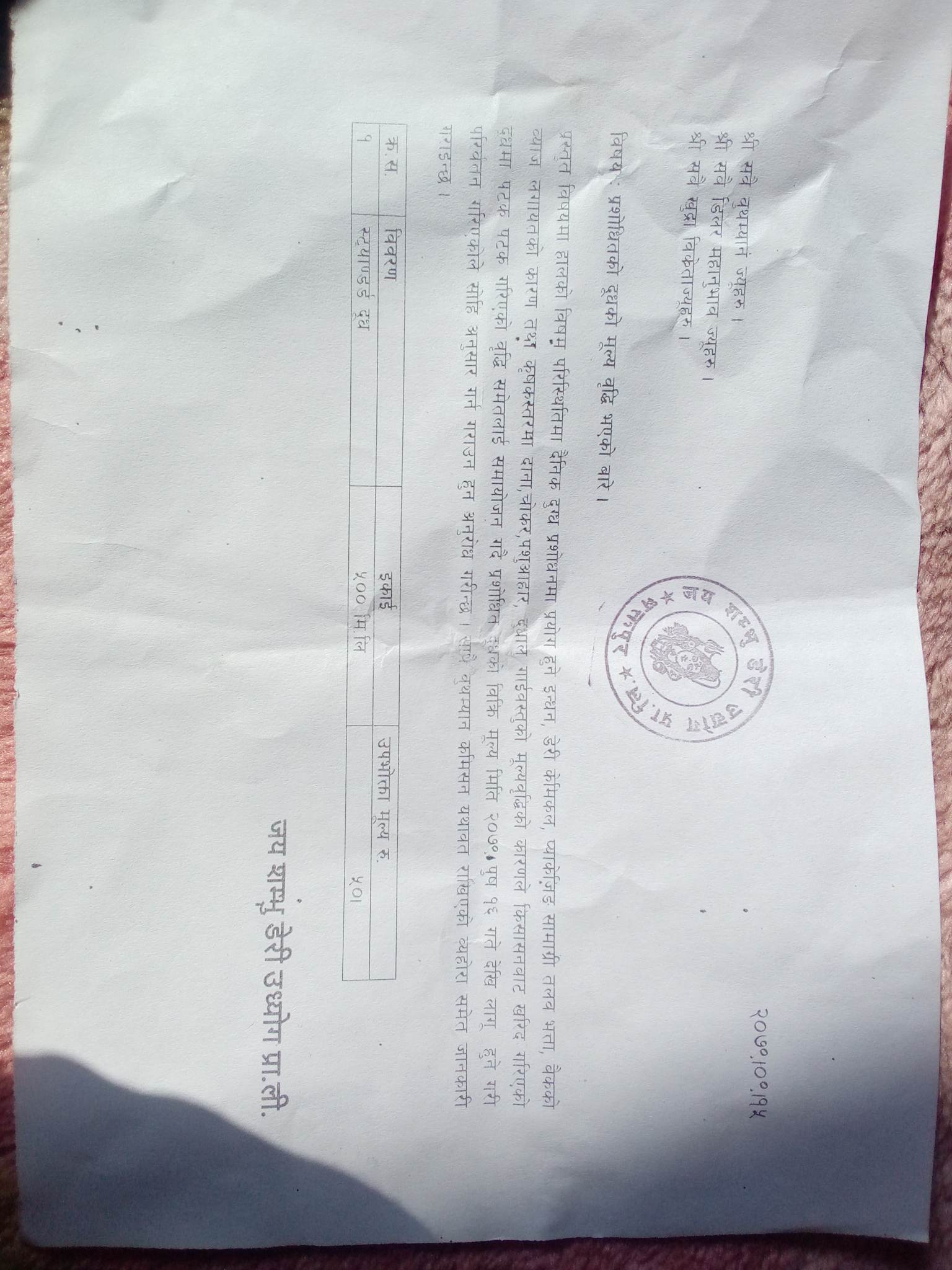 दूधको मूल्यमा भारी बृद्धि ः प्रतिप्याकेट ४० बाट ५० (सूचनासहित)