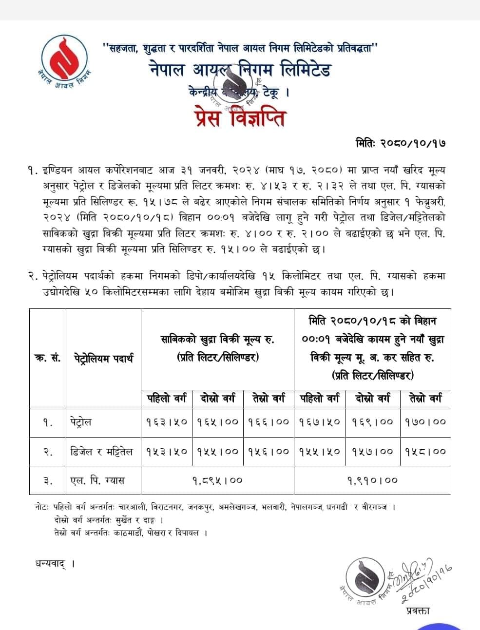 वढ्यो पेटोलियम पदार्थको मूल्य