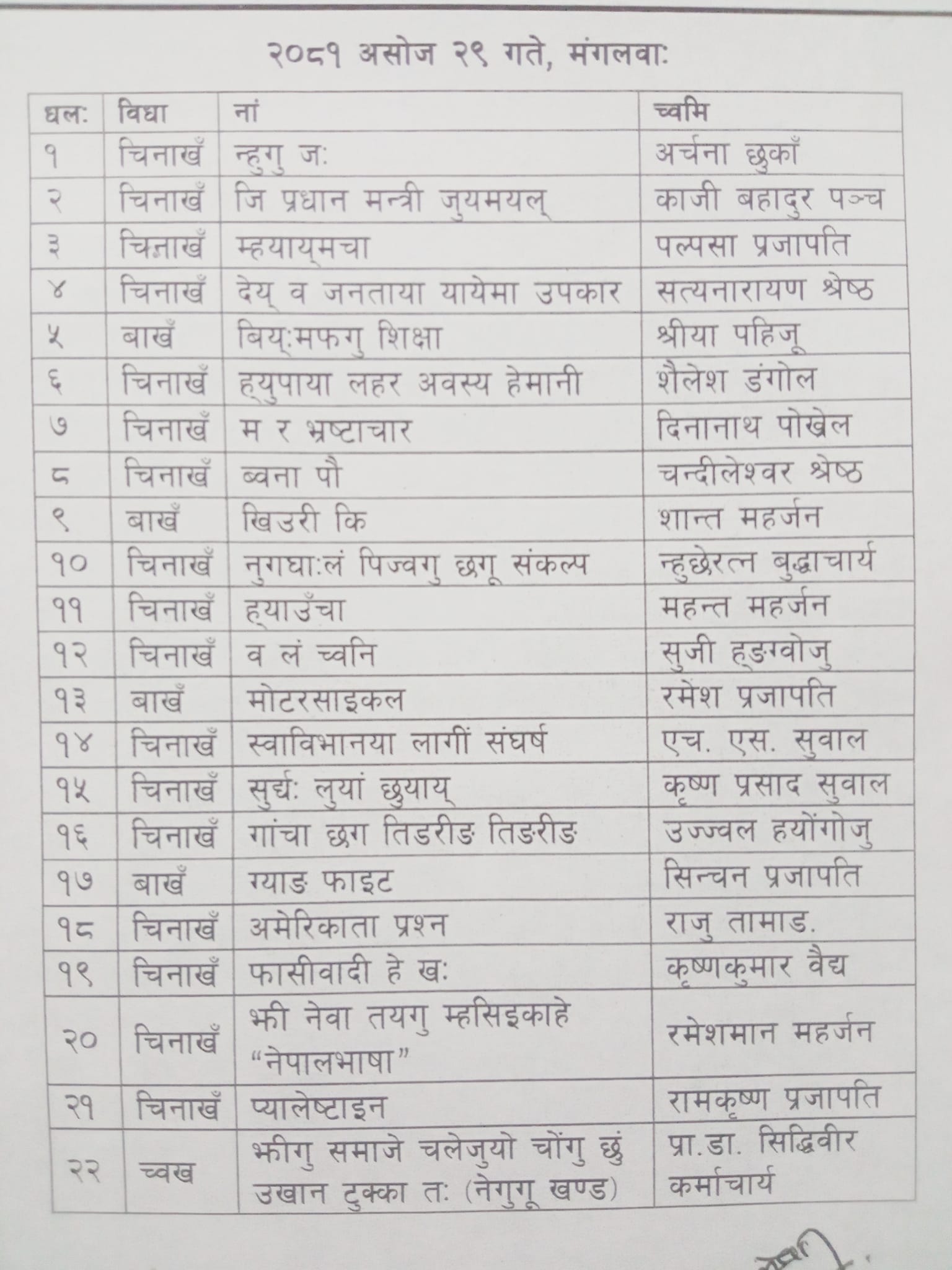 तःमुंज्या ११ बजेदेखि ः यस्तो छ कार्यक्रम तालिका 